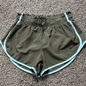 Nike Women's Olive and Light Blue Athletic Shorts